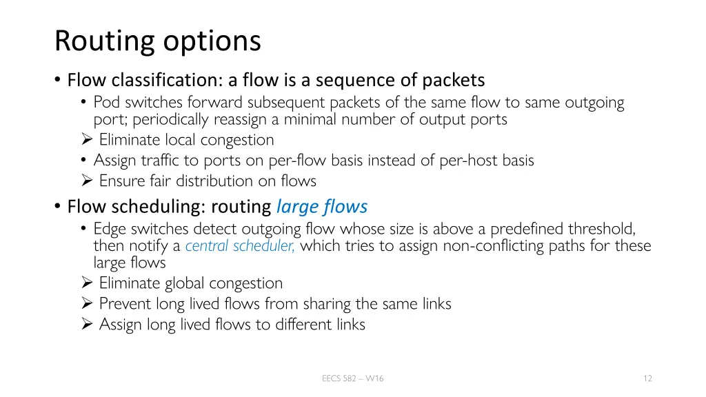 routing options flow classification a flow