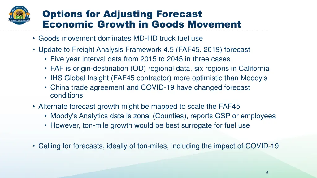 options for adjusting forecast economic growth