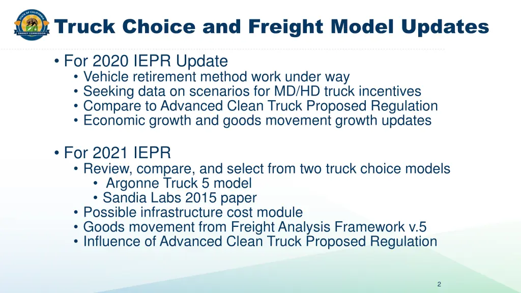 truck choice and freight model updates