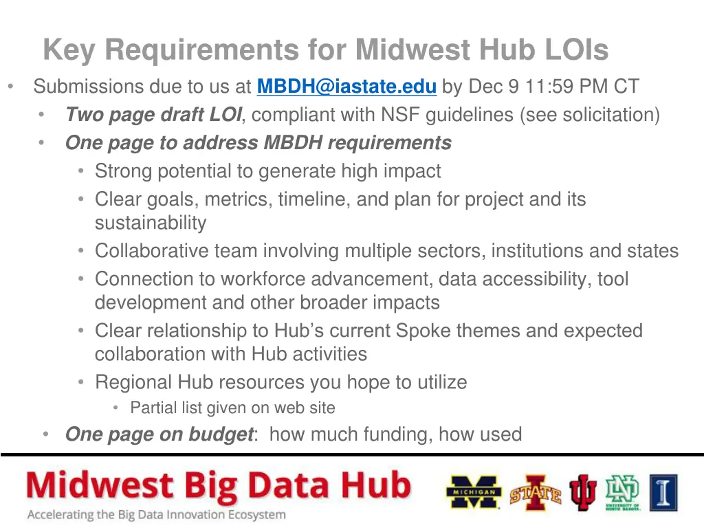 key requirements for midwest hub lois submissions