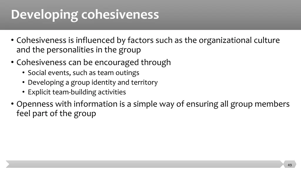 developing cohesiveness