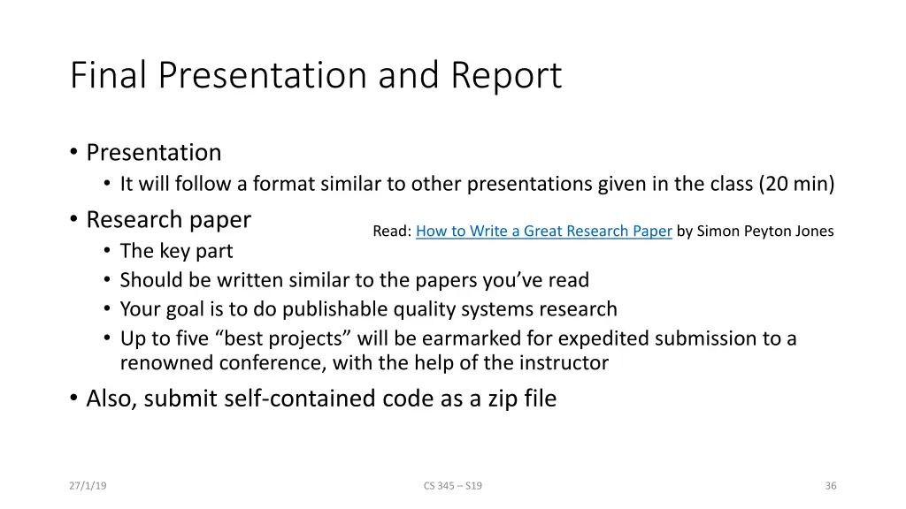 final presentation and report