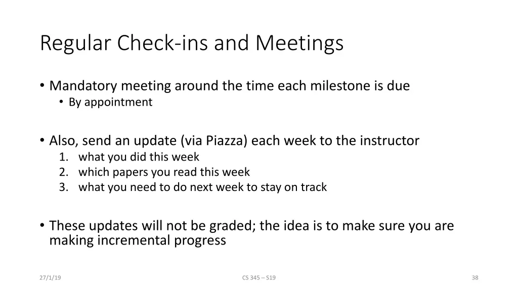 regular check ins and meetings