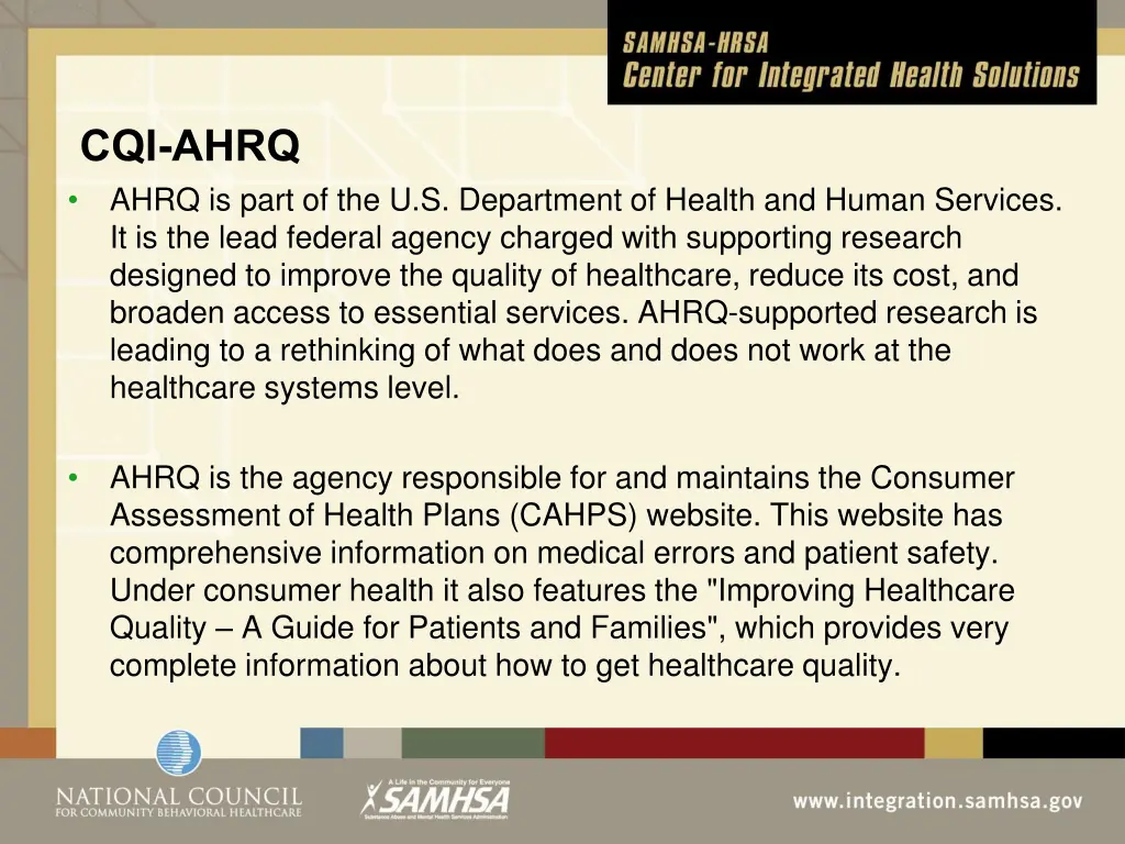 cqi ahrq ahrq is part of the u s department