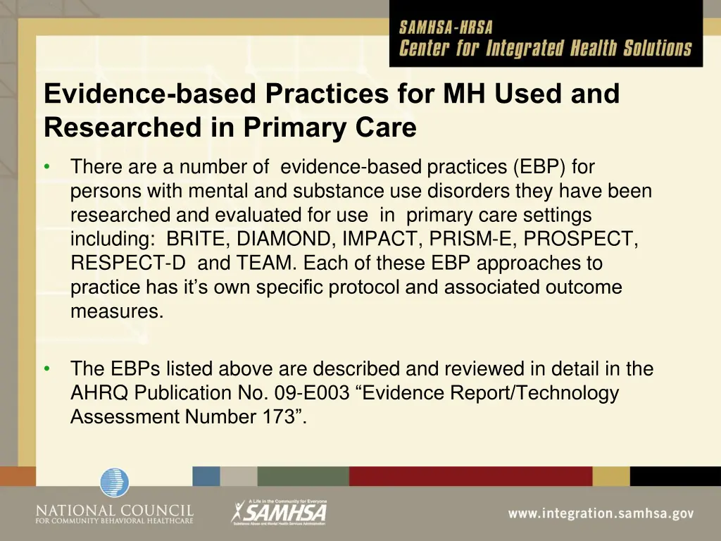 evidence based practices for mh used
