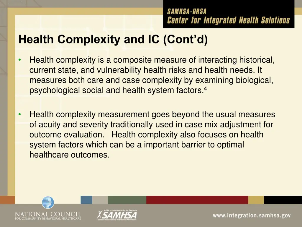 health complexity and ic cont d
