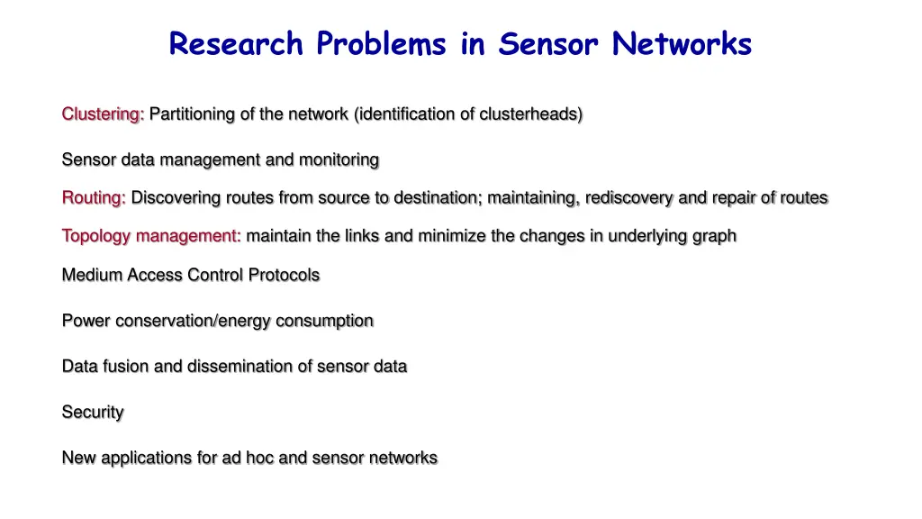 research problems in sensor networks
