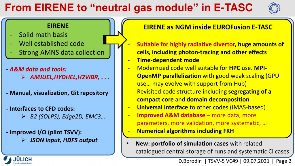 from eirene to neutral gas module in e tasc