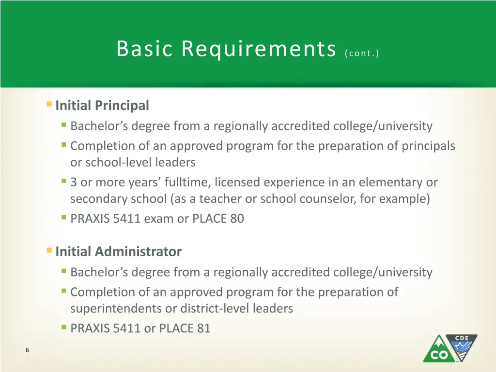 basic requirements cont