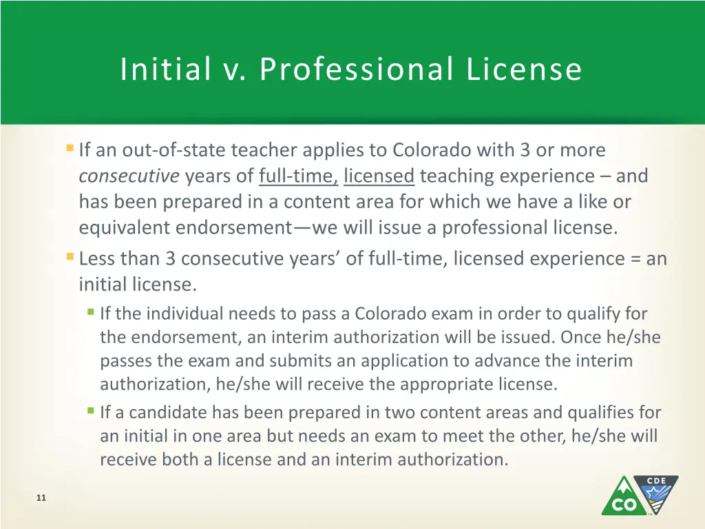 initial v professional license