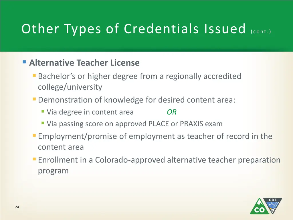 other types of credentials issued cont
