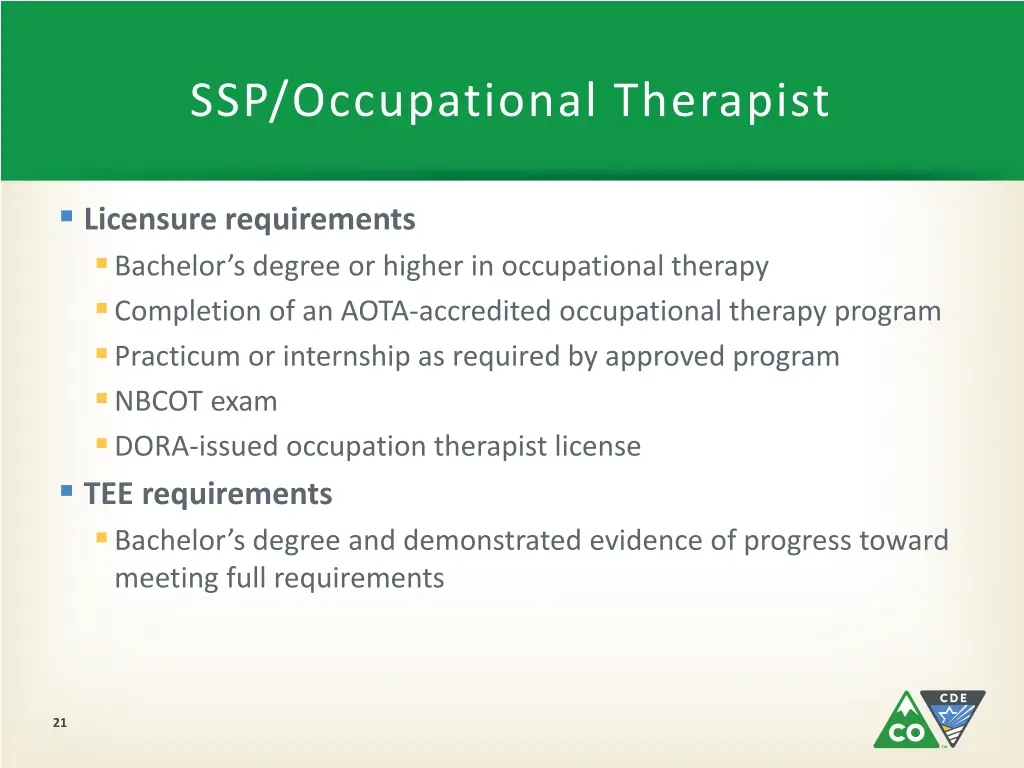 ssp occupational therapist