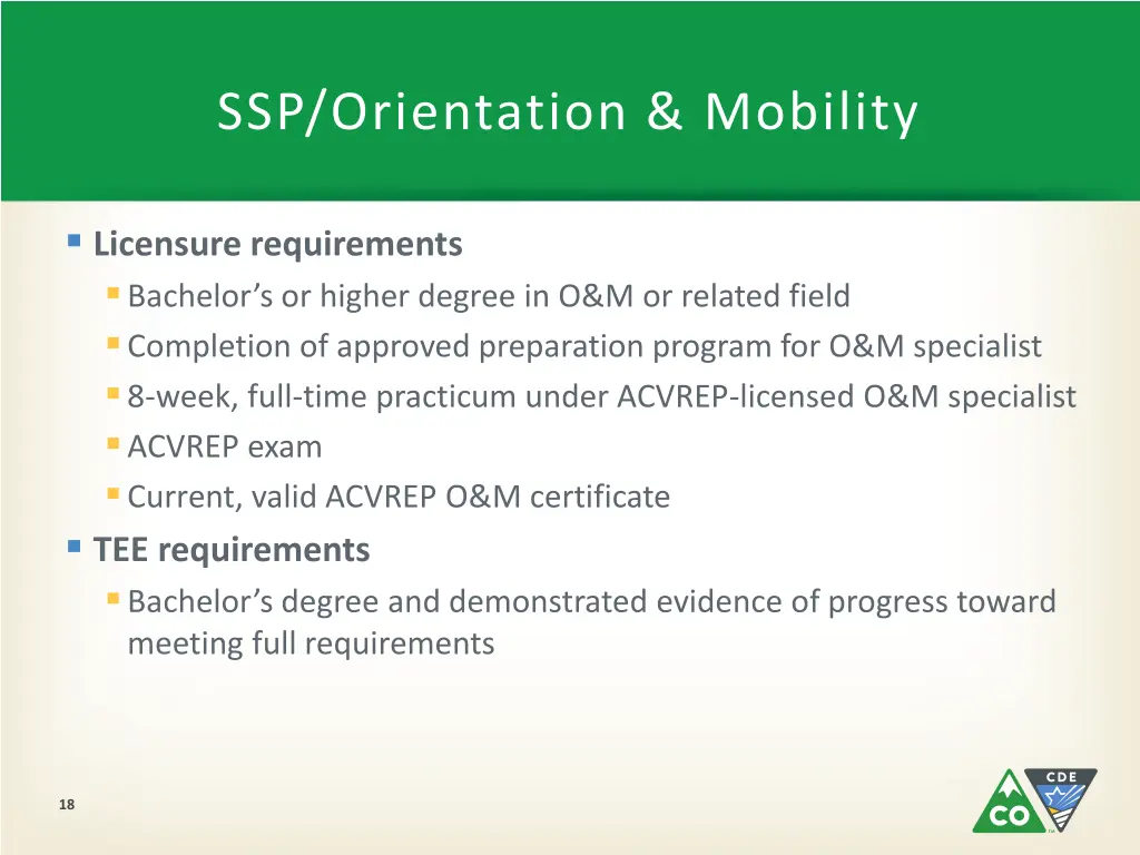 ssp orientation mobility