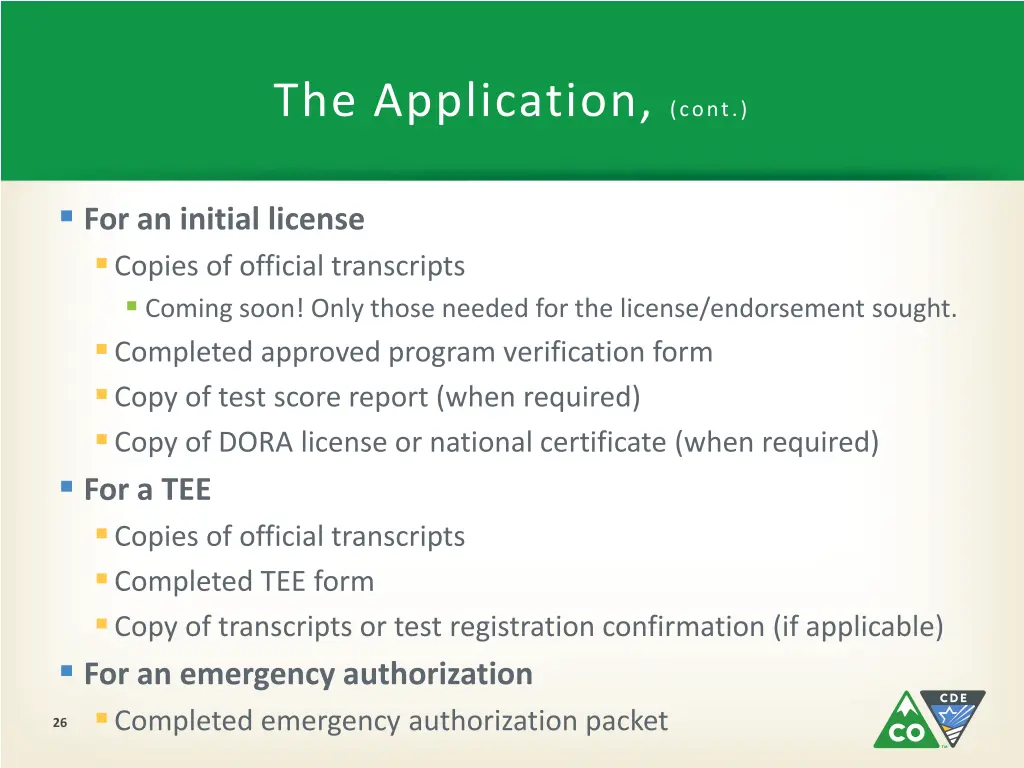 the application cont