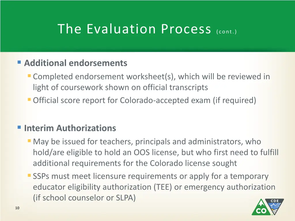 the evaluation process cont