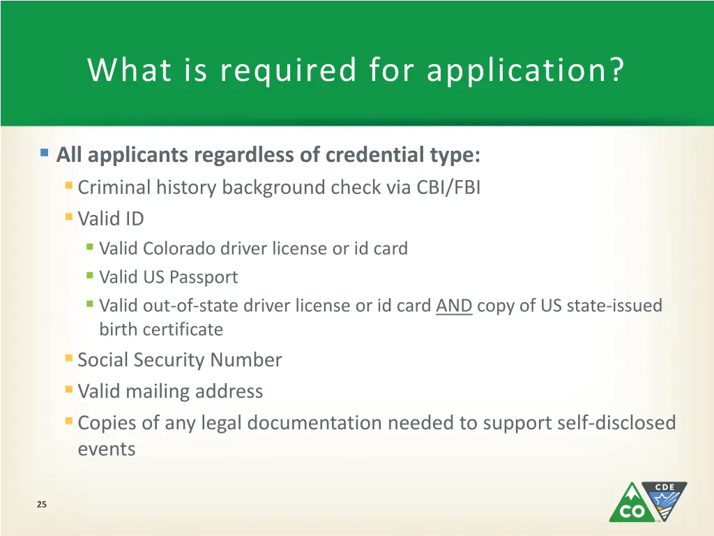 what is required for application