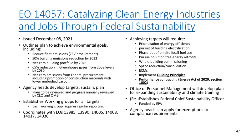 eo 14057 catalyzing clean energy industries