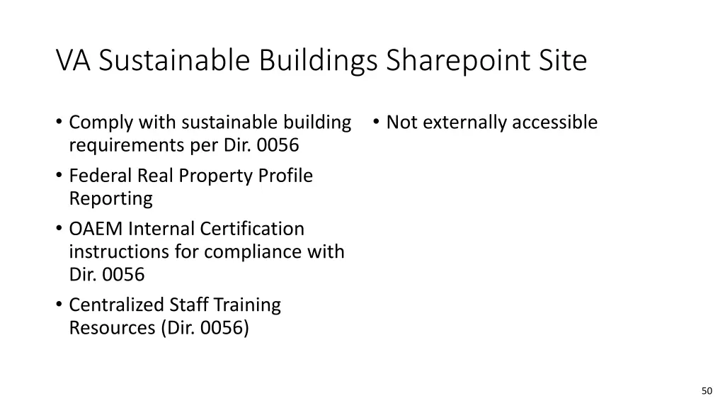 va sustainable buildings sharepoint site