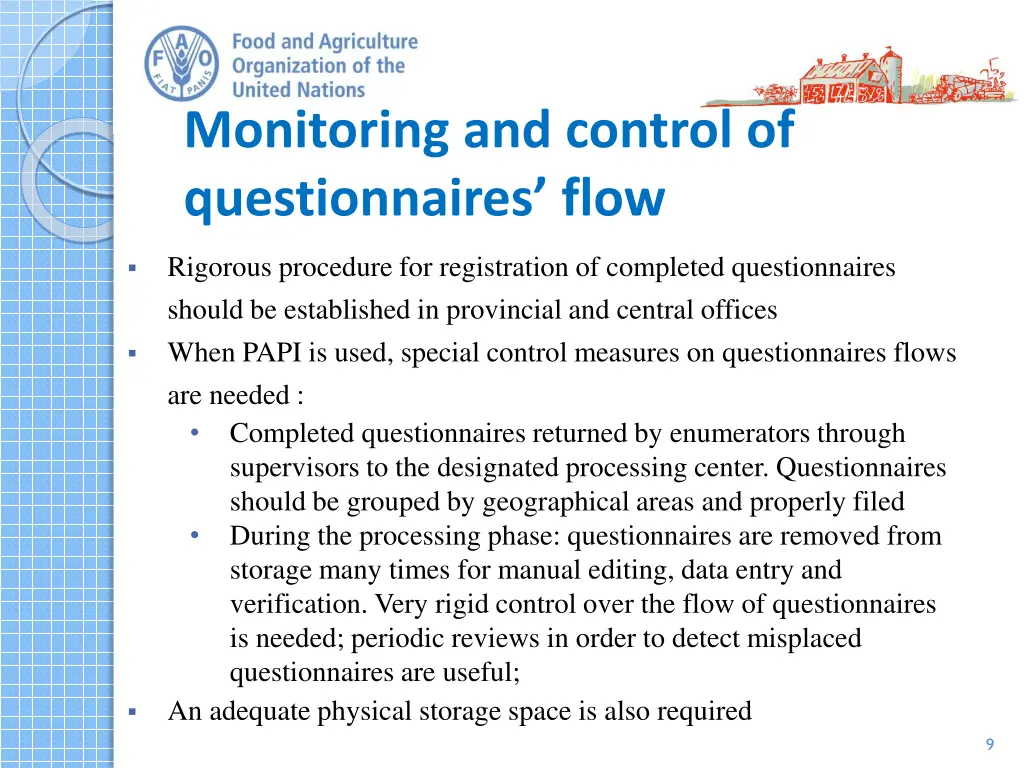 monitoring and control of questionnaires flow