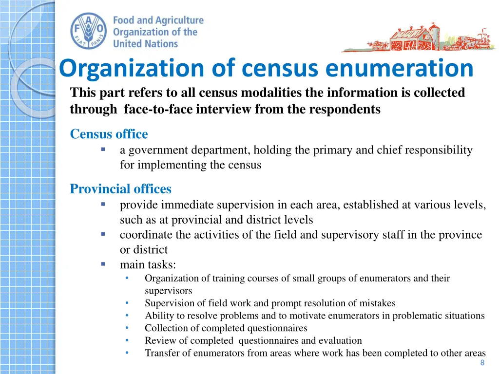 organization of census enumeration this part