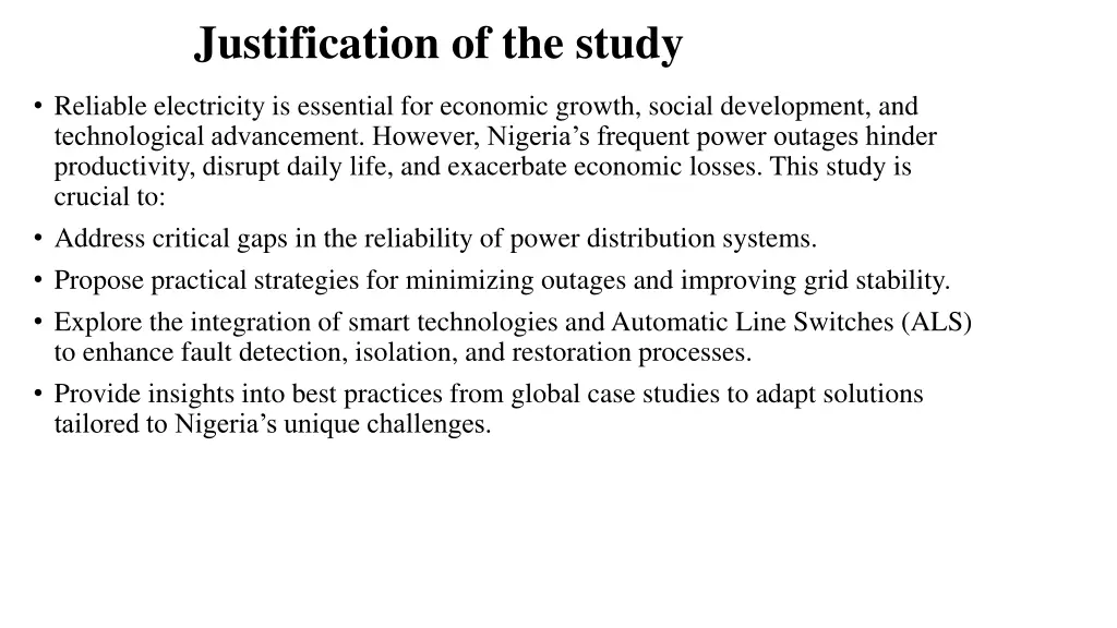 justification of the study