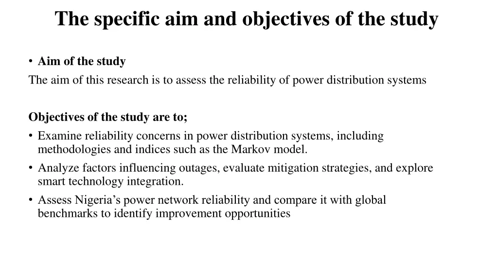 the specific aim and objectives of the study
