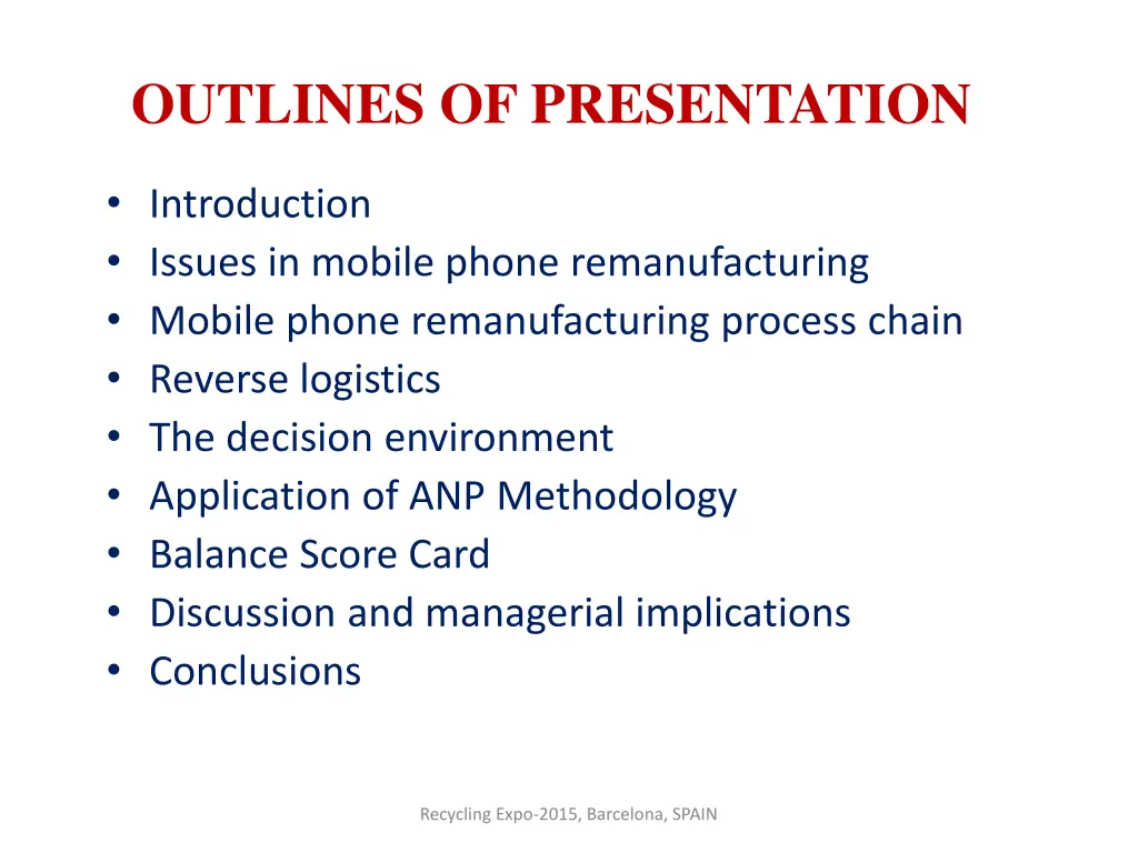 outlines of presentation
