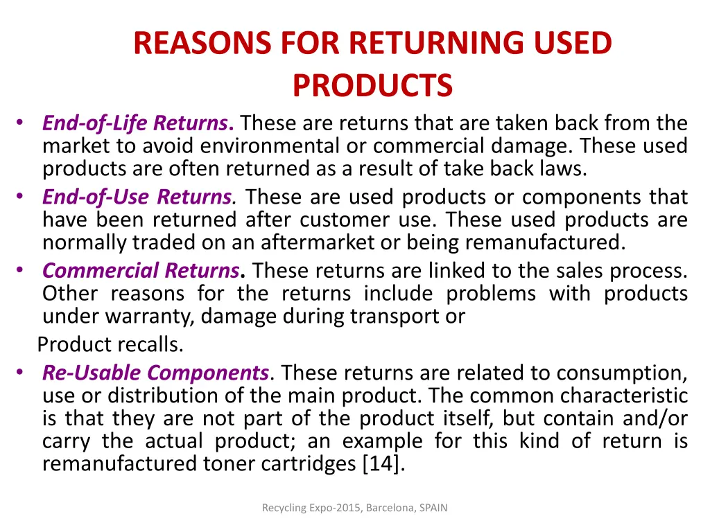 reasons for returning used products end of life