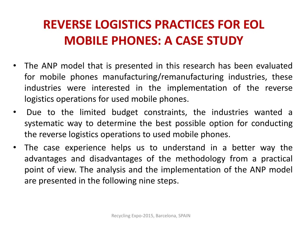 reverse logistics practices for eol mobile phones