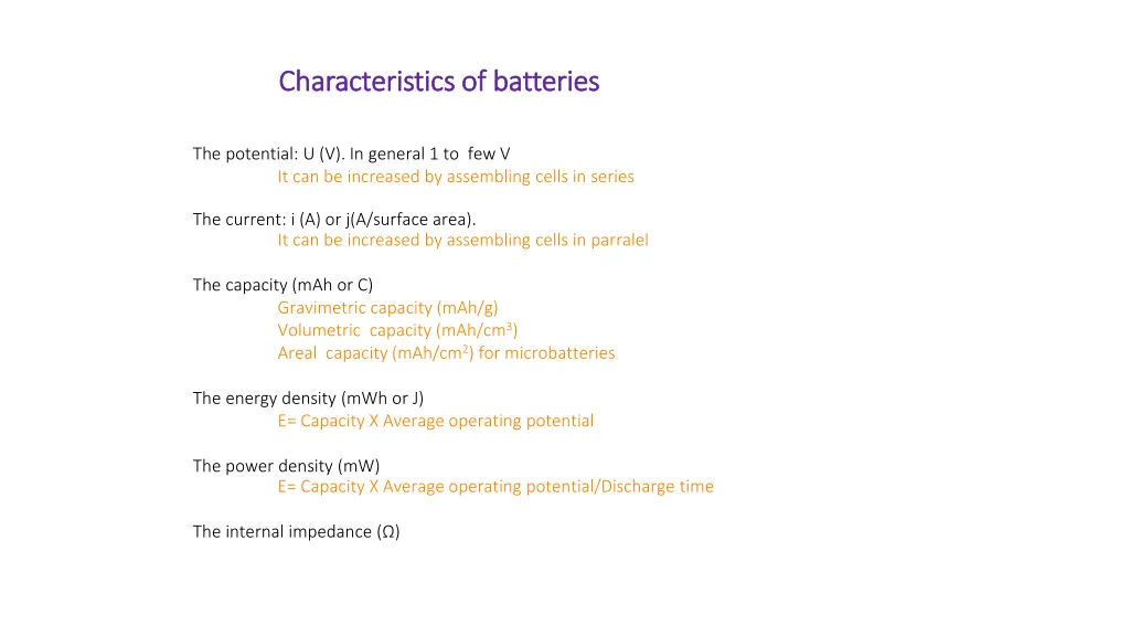 characteristics characteristicsof batteries
