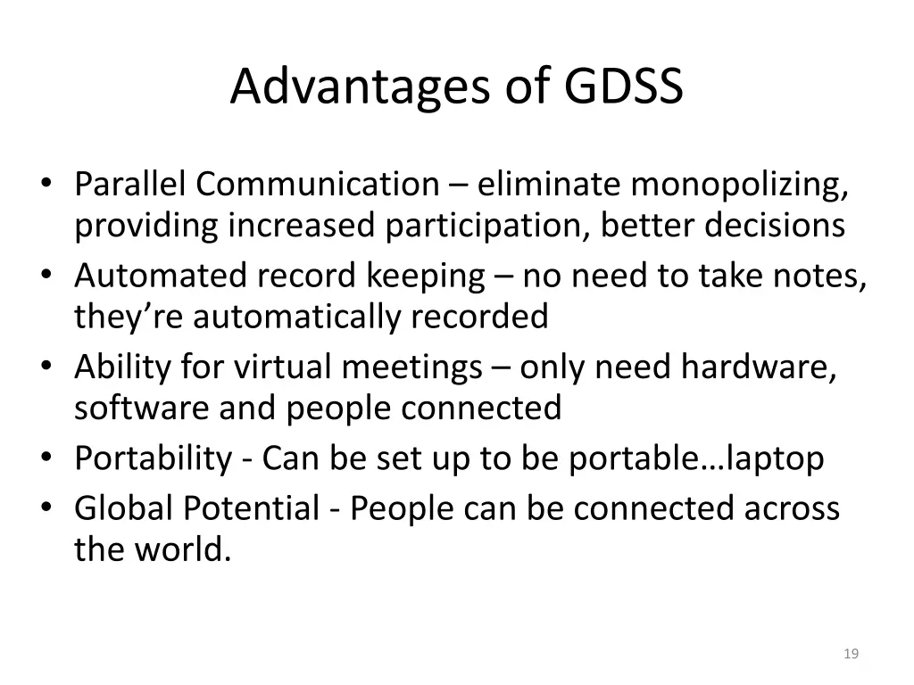 advantages of gdss