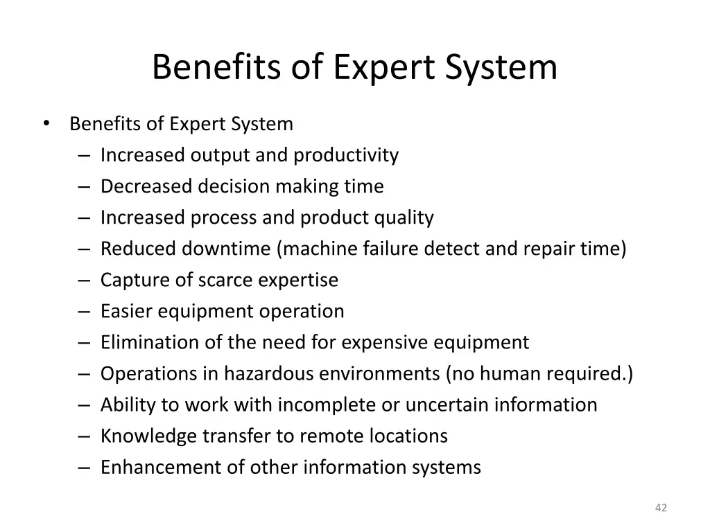 benefits of expert system