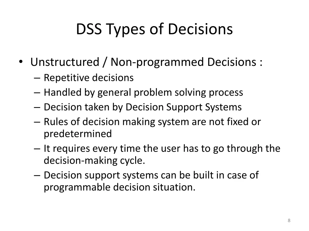 dss types of decisions 1