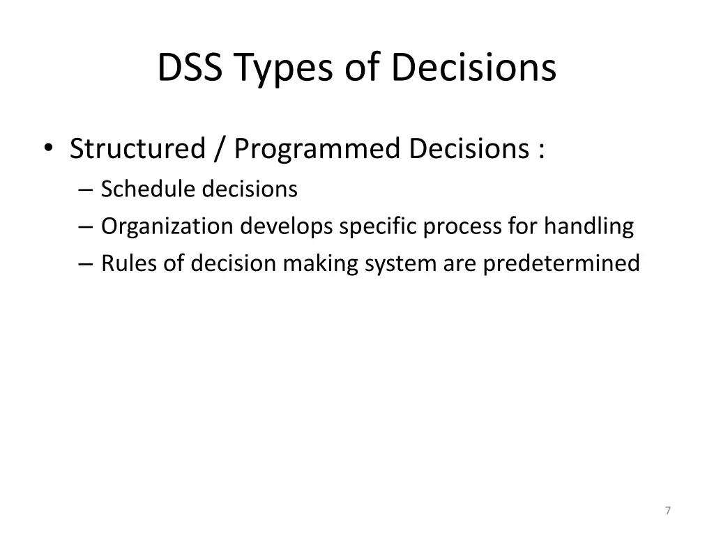 dss types of decisions