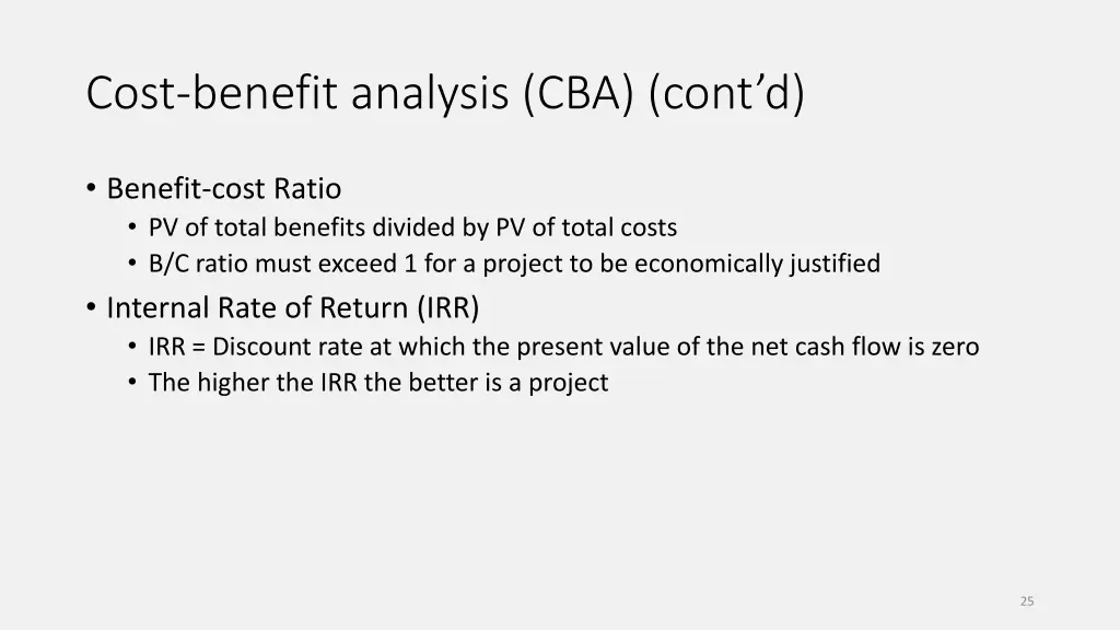 cost benefit analysis cba cont d
