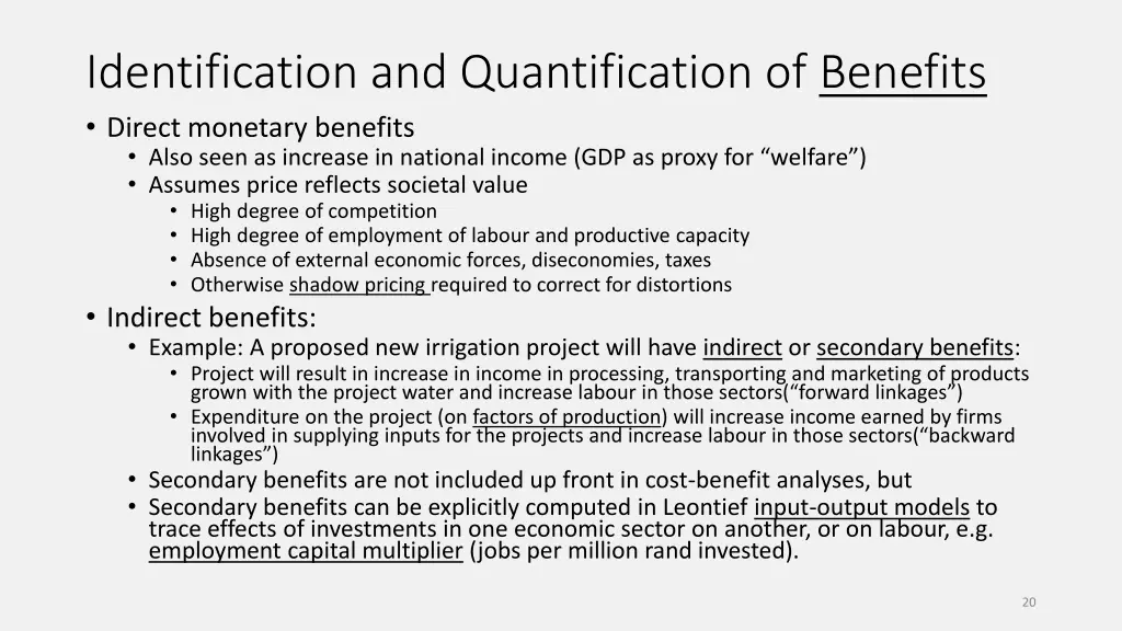 identification and quantification of benefits
