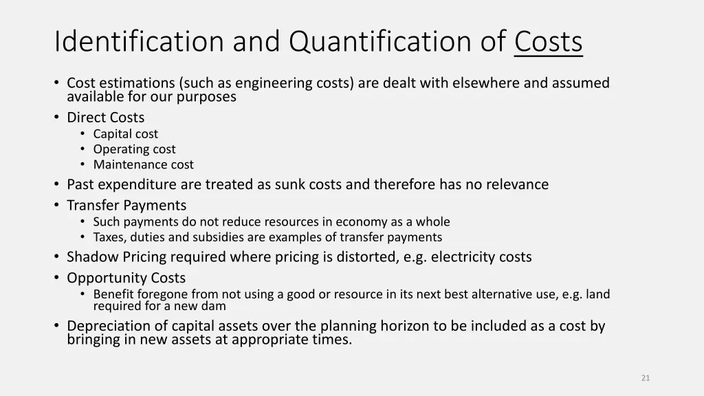 identification and quantification of costs