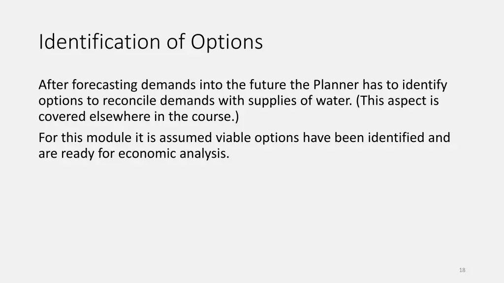 identification of options