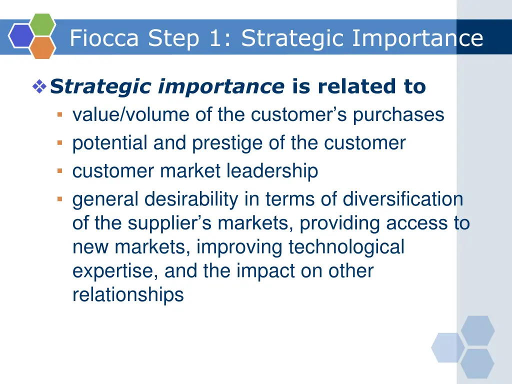 fiocca step 1 strategic importance