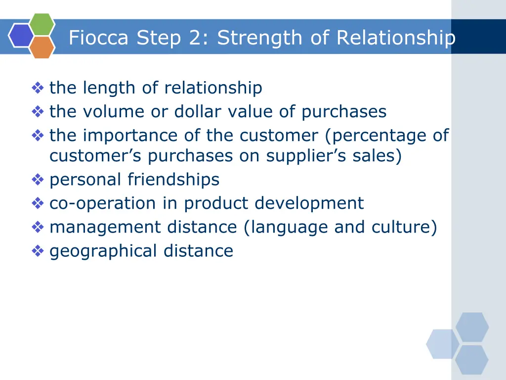 fiocca step 2 strength of relationship