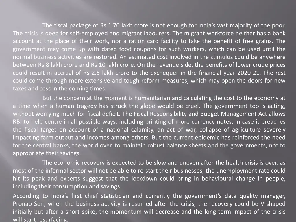 the fiscal package of rs 1 70 lakh crore