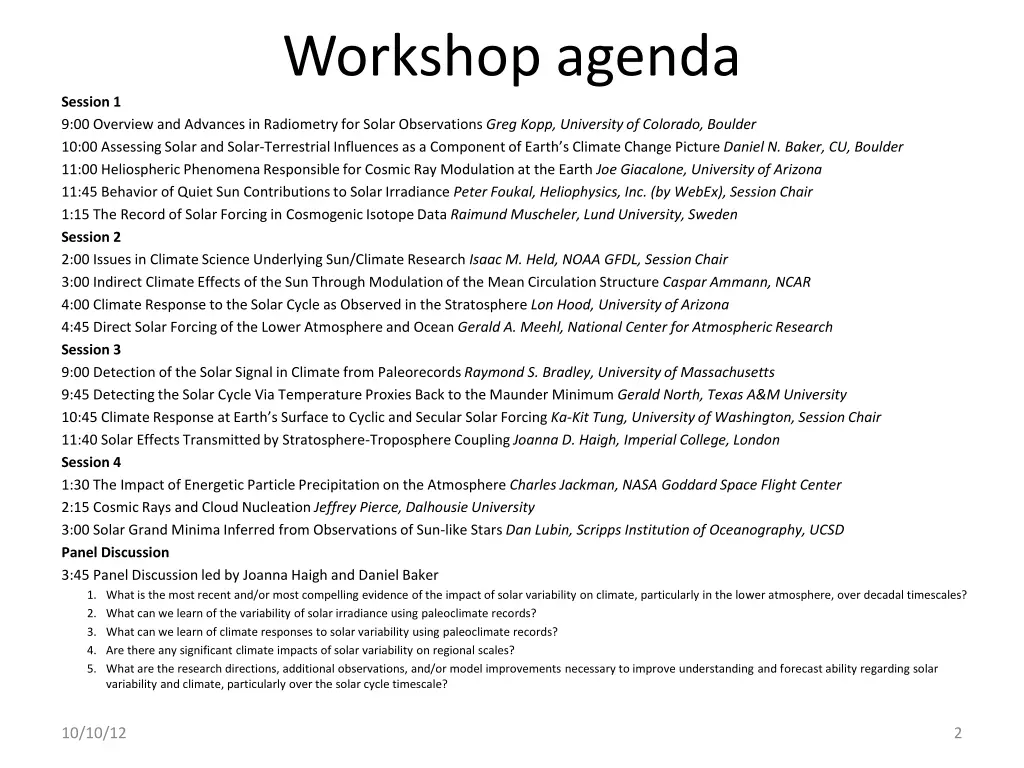 workshop agenda