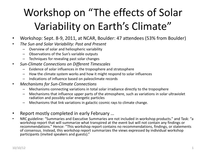 workshop on the effects of solar variability