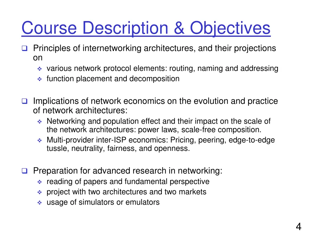 course description objectives