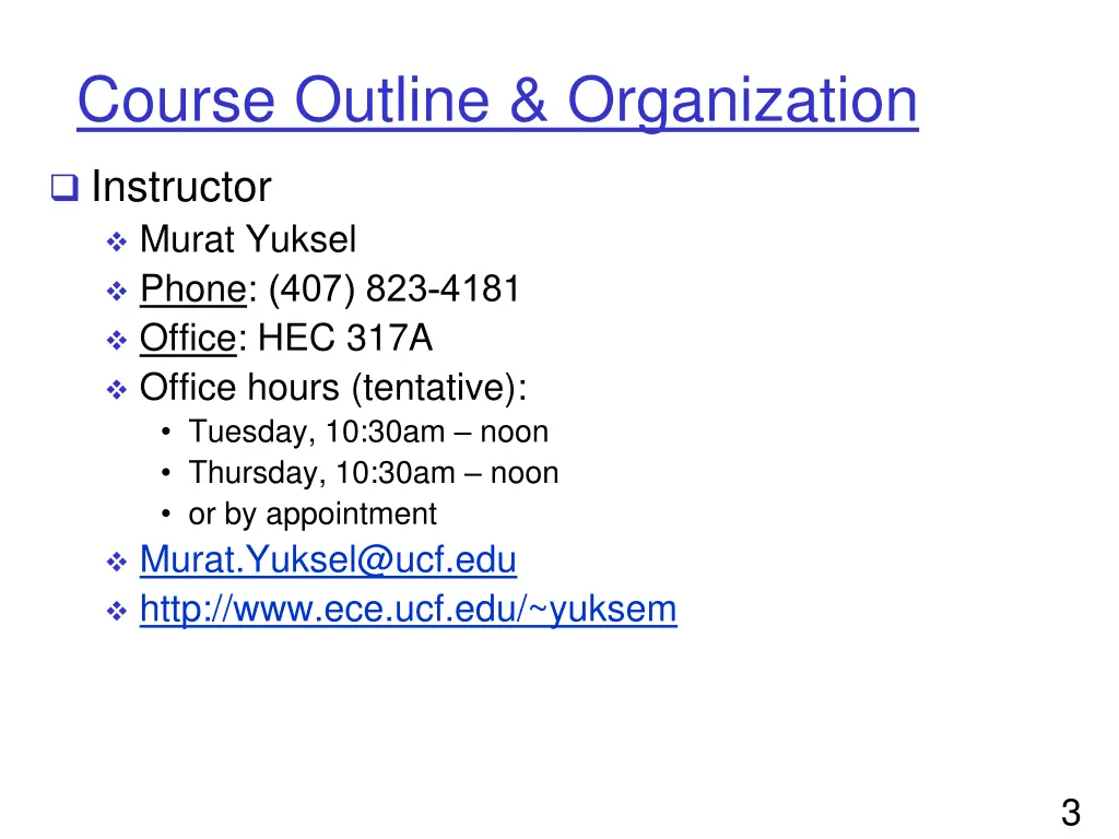 course outline organization