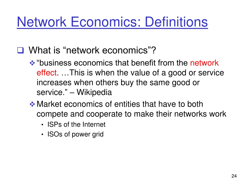 network economics definitions
