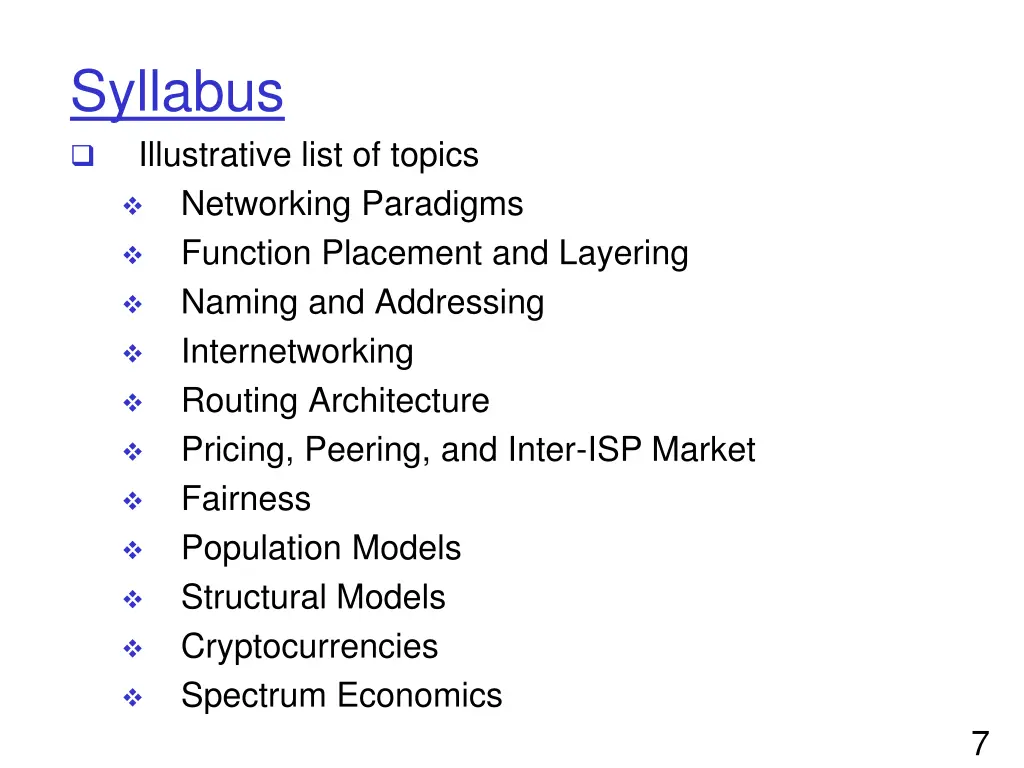 syllabus illustrative list of topics networking