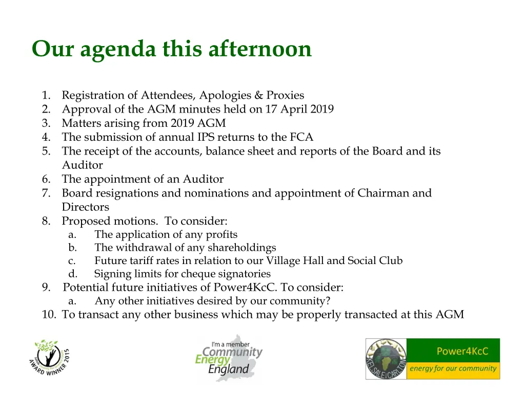 our agenda this afternoon