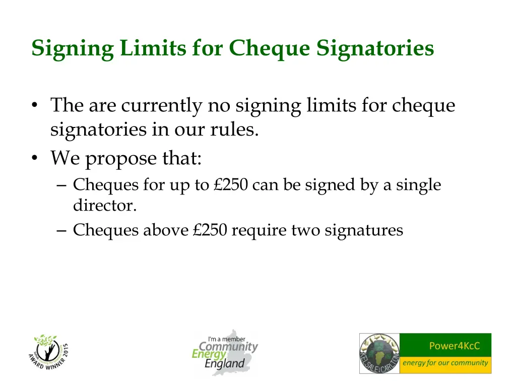 signing limits for cheque signatories