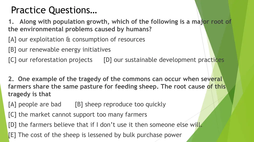 practice questions 1 along with population growth